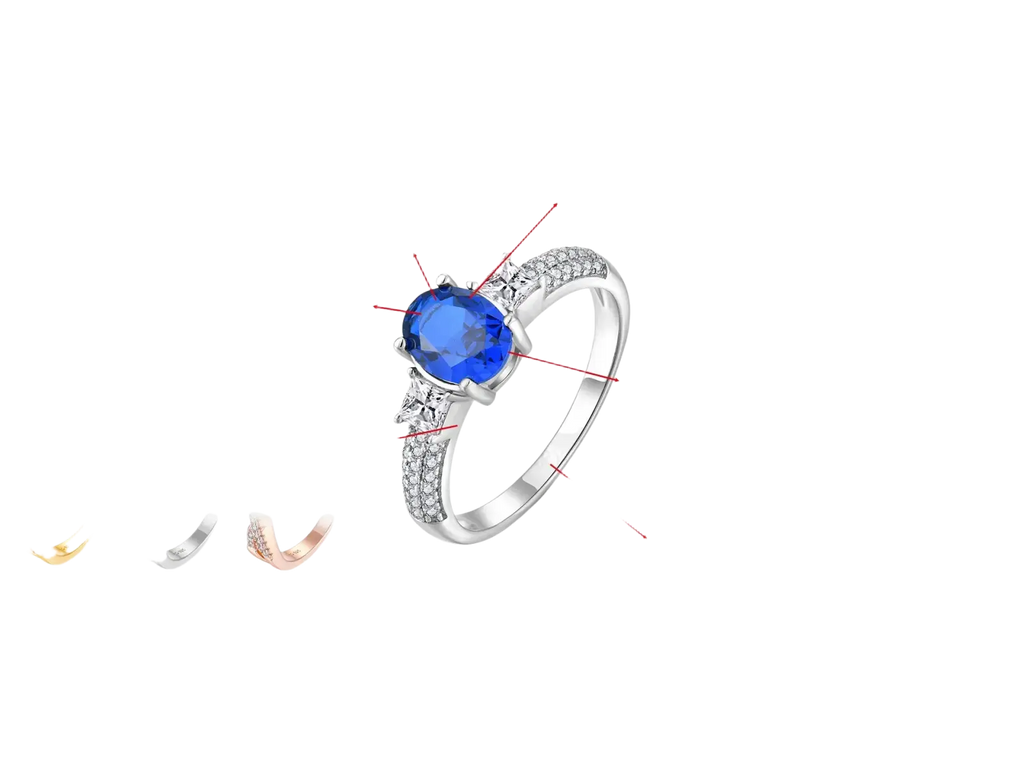 925 silver cat zirconia jewelry set featuring a silver ring with oval-cut blue gemstone and pave-set diamonds