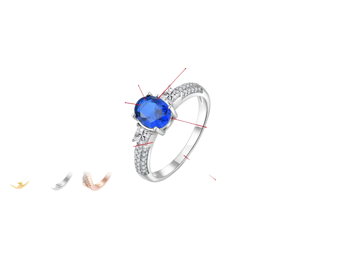 925 silver cat zirconia jewelry set featuring a silver ring with oval-cut blue gemstone and pave-set diamonds