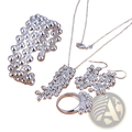 Silver grape bead jewelry set featuring bracelet necklace earrings and ring with intricate 925 silver wirework design