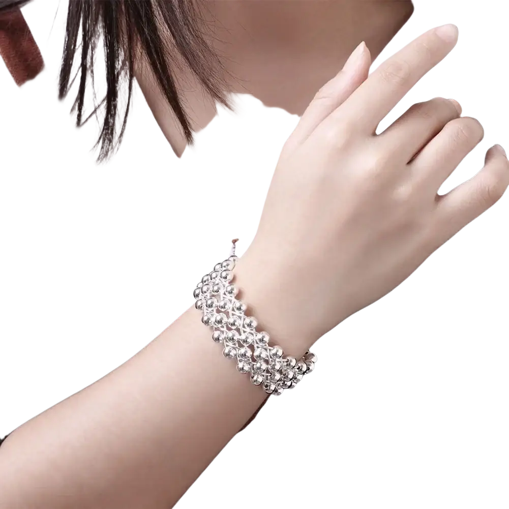 925 silver grape bead jewelry set featuring a silver beaded bracelet with a layered intricate design