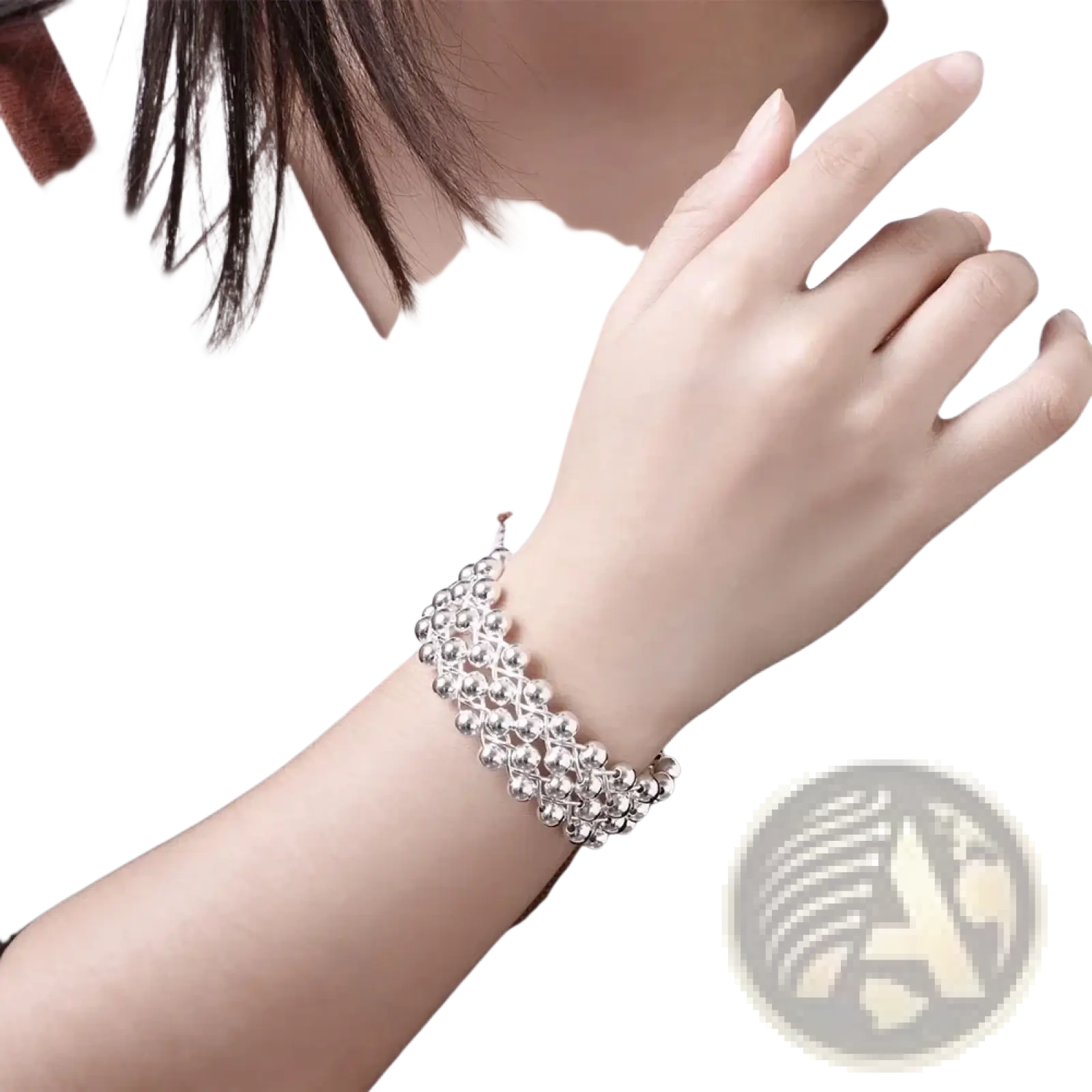 925 silver grape bead jewelry set featuring a silver beaded bracelet with a layered intricate design