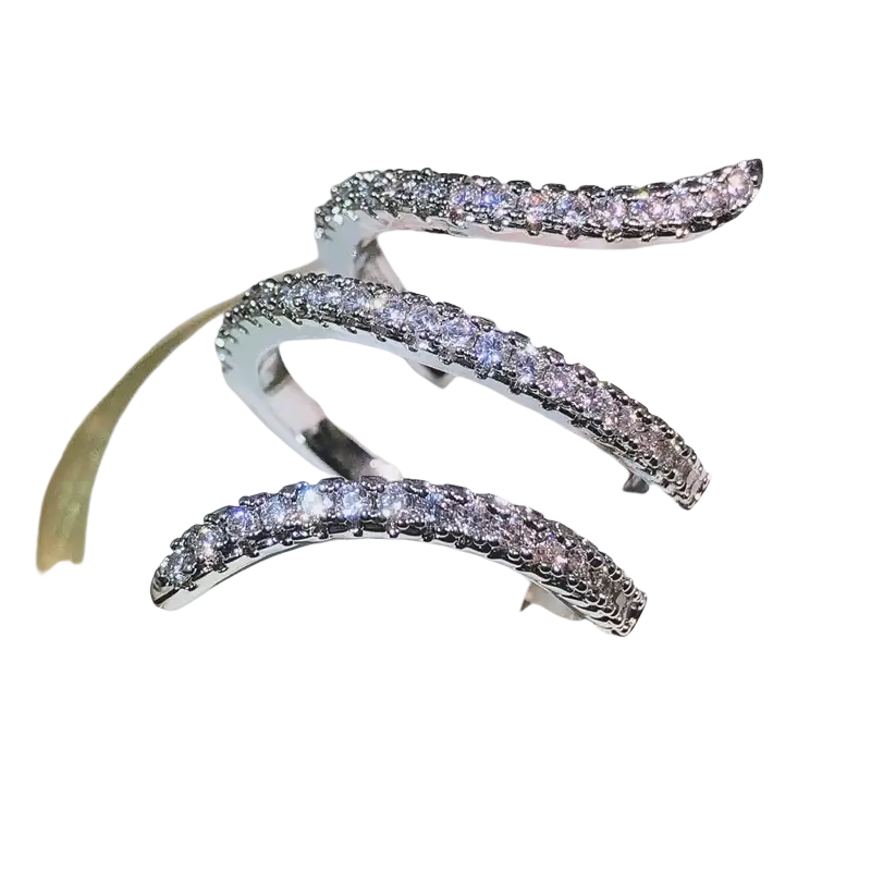 A 925 silver multi-storey zircon cocktail ring featuring a sparkling silver spiral band with clear faceted crystals