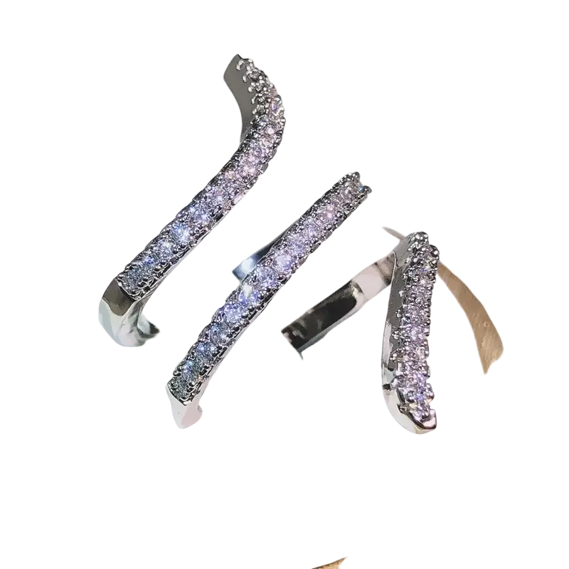 Three sparkling silver 925 silver multi-storey zircon cocktail rings with clear cubic zirconia stones in curved design