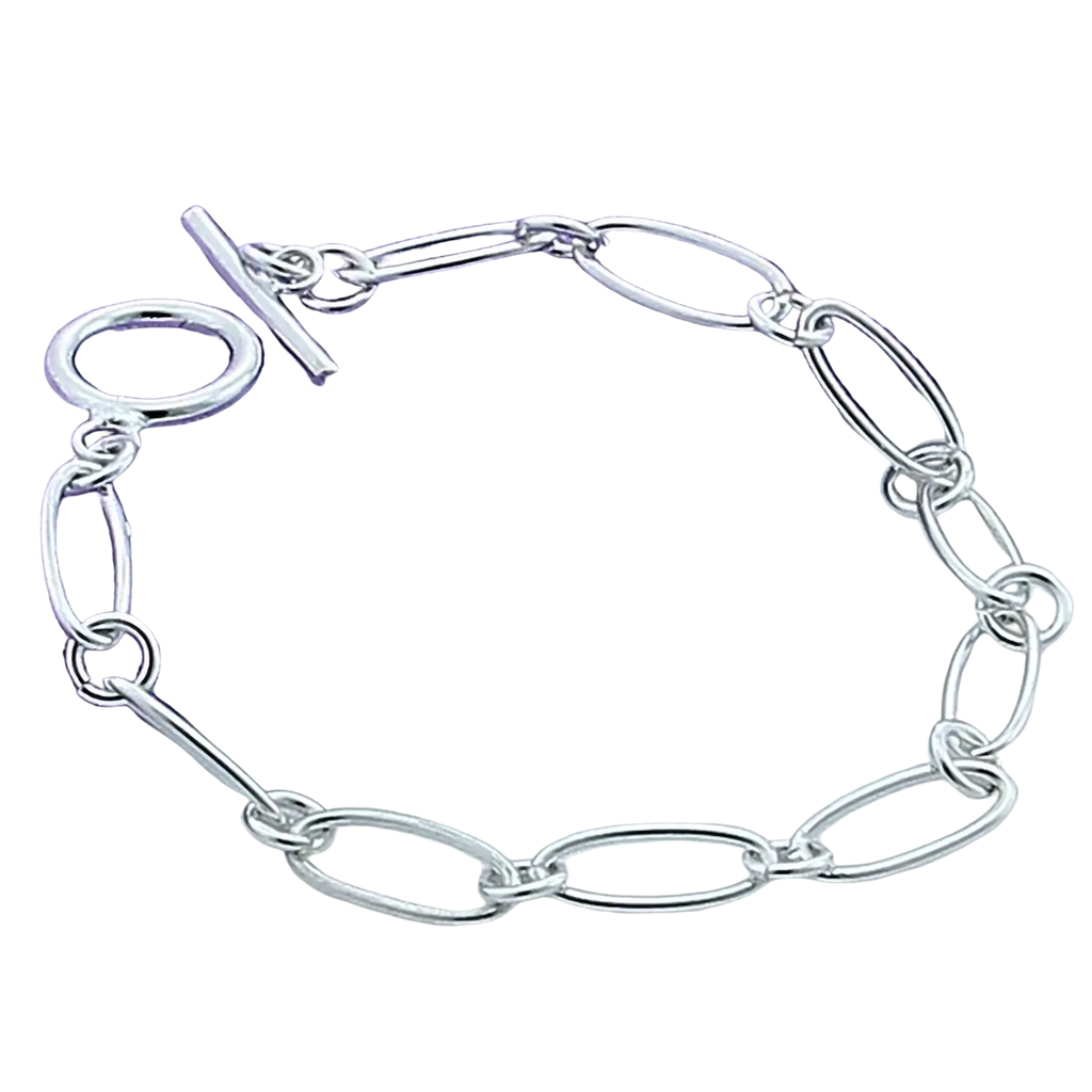 925 silver oval link bracelet with toggle clasp featuring a sleek and modern design in silver finish