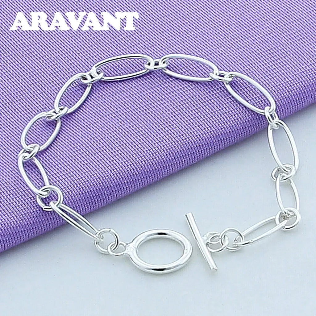 925 silver oval link bracelet with toggle clasp featuring a sleek minimalist design in sterling silver