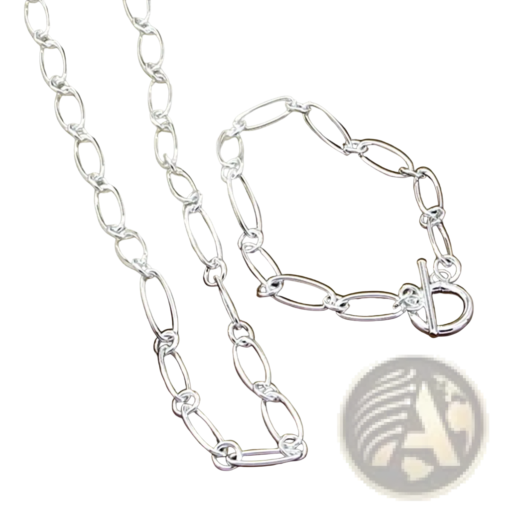 925 silver oval link necklace and matching bracelet set in polished silver for elegant jewelry wear
