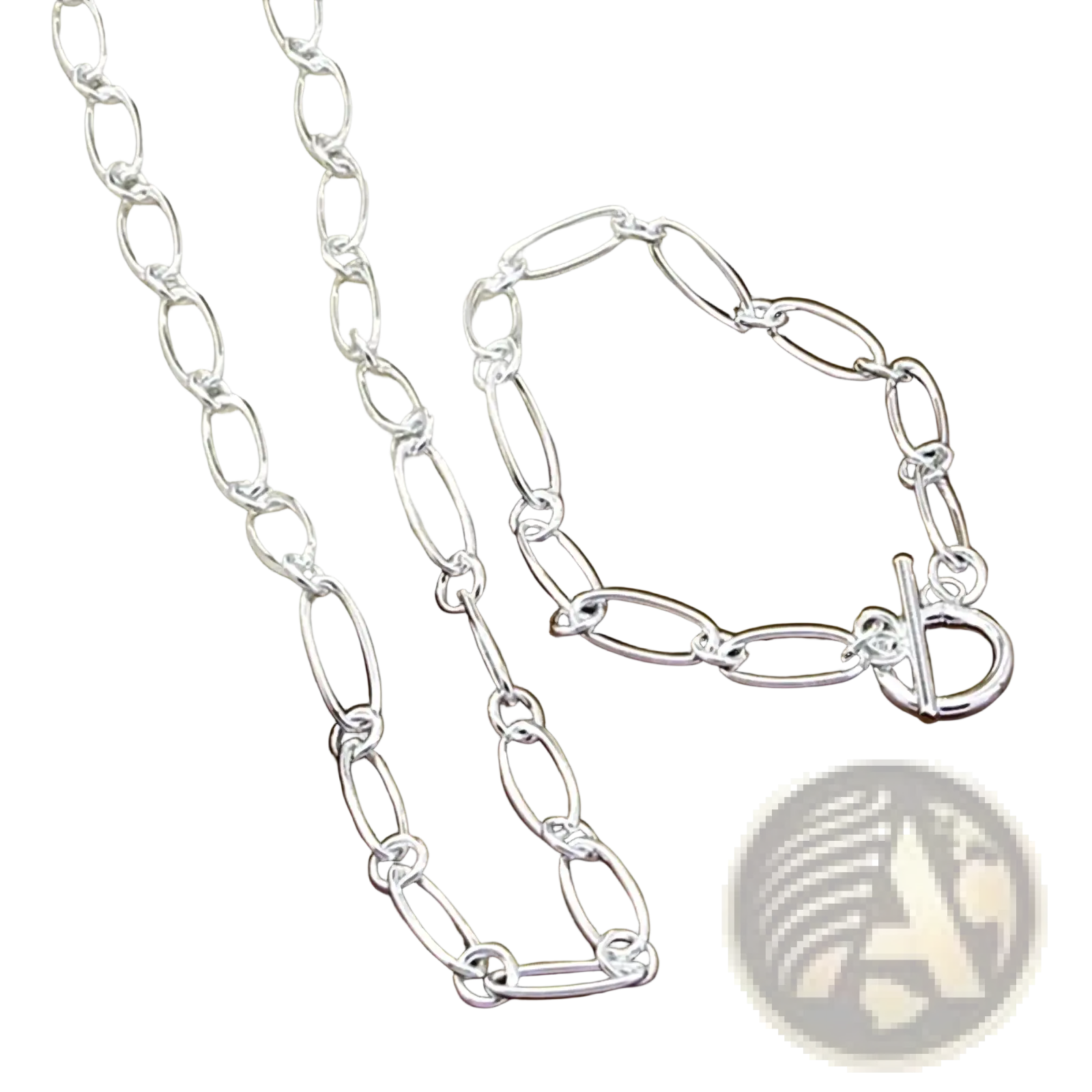 925 silver oval link necklace and matching bracelet set in polished silver for elegant jewelry wear