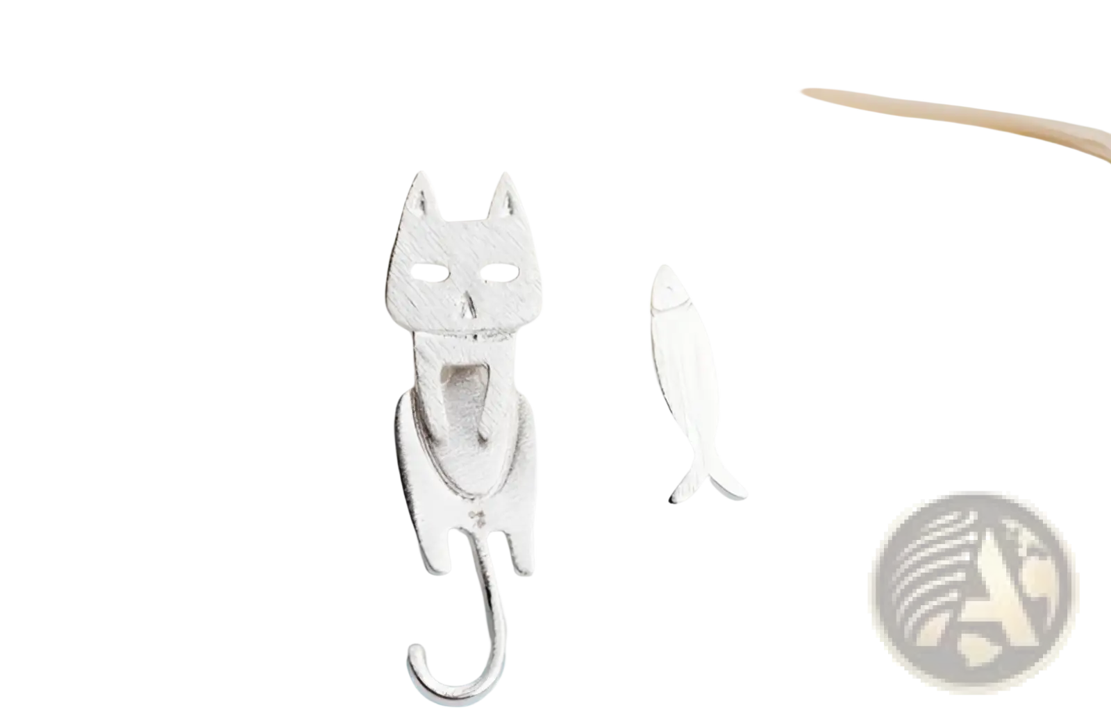 Silver 925 sterling silver asymmetric cat earring with minimalist design and delicate dangling hook