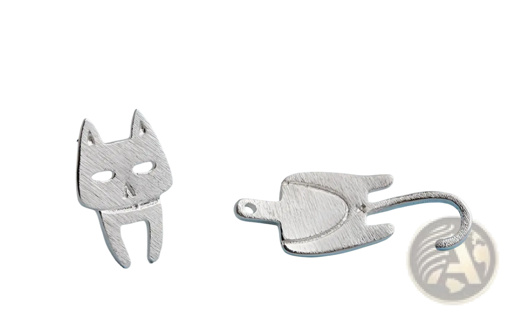 Silver cat-shaped stud earrings with matte finish minimalist design made of 925 sterling silver for everyday wear