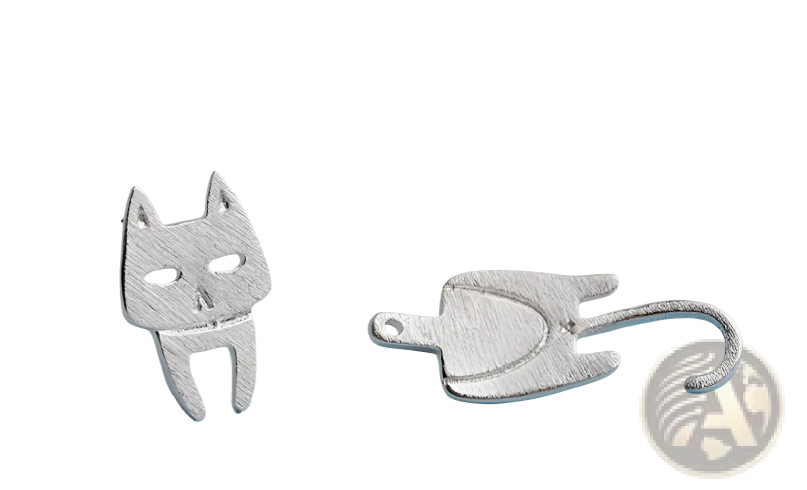 Silver cat-shaped stud earrings with matte finish minimalist design made of 925 sterling silver for everyday wear
