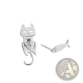 Silver 925 sterling silver cat-shaped stud earring with textured matte finish and minimalist asymmetric design