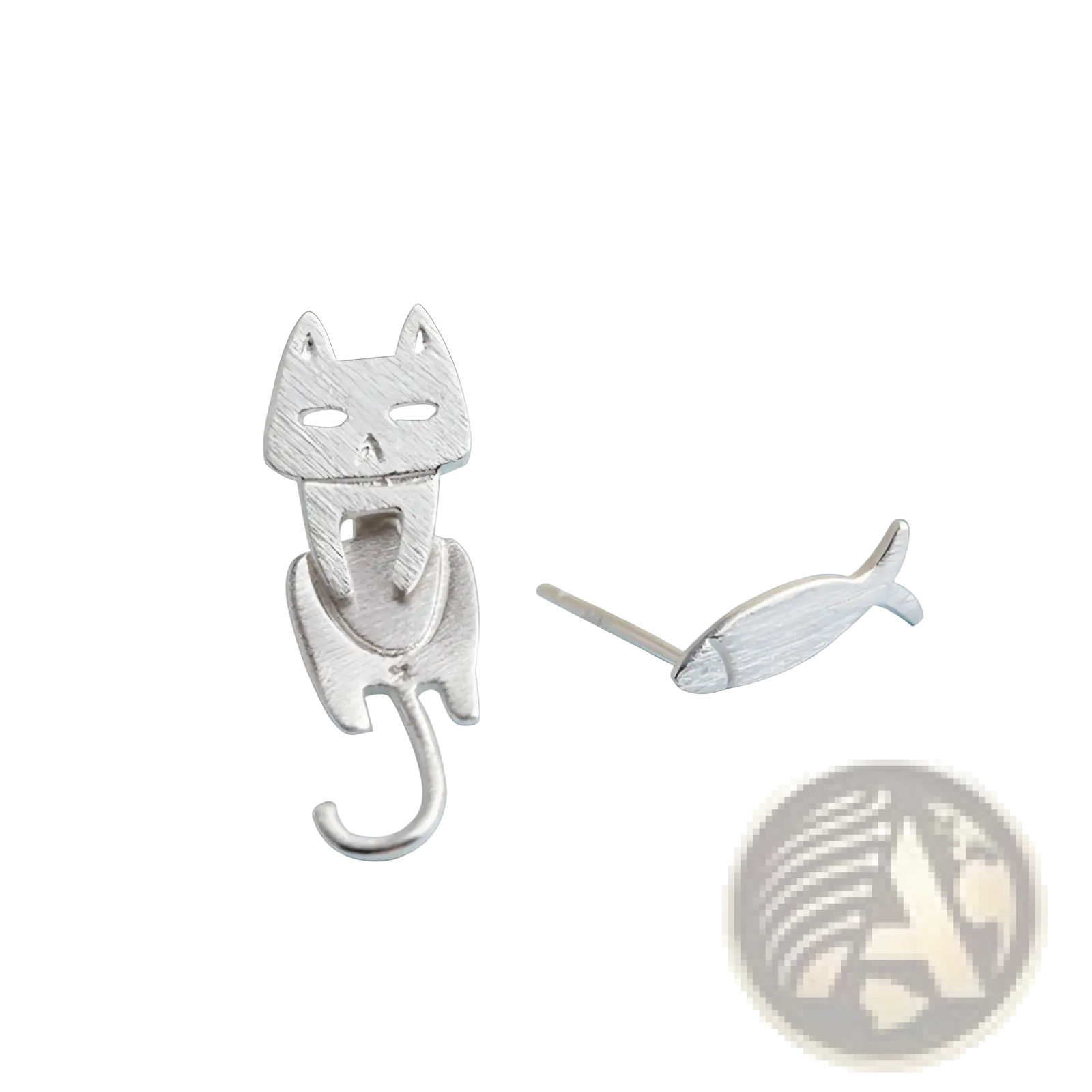 Silver 925 sterling silver cat-shaped stud earring with textured matte finish and minimalist asymmetric design