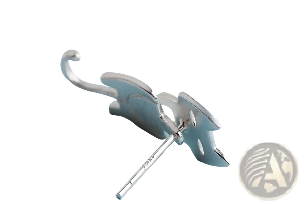 Silver 925 sterling silver asymmetric cat stud earring with sleek minimalist design and polished metallic finish