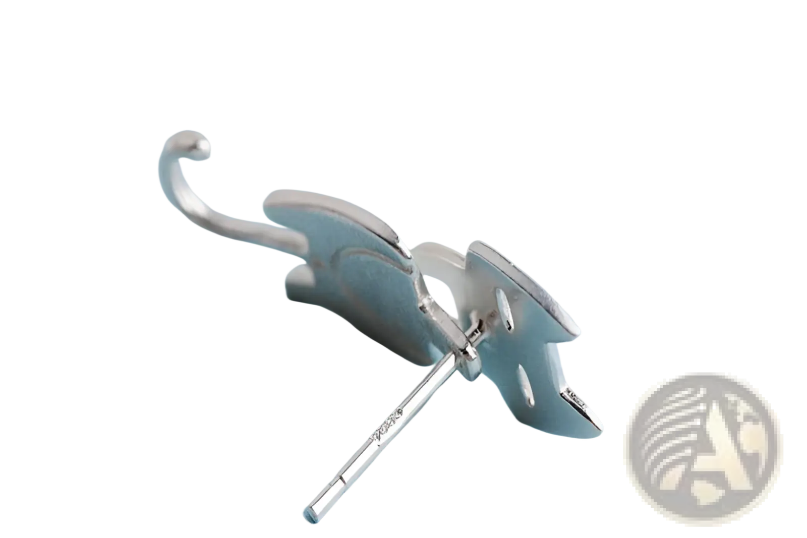 Silver 925 sterling silver asymmetric cat stud earring with sleek minimalist design and polished metallic finish