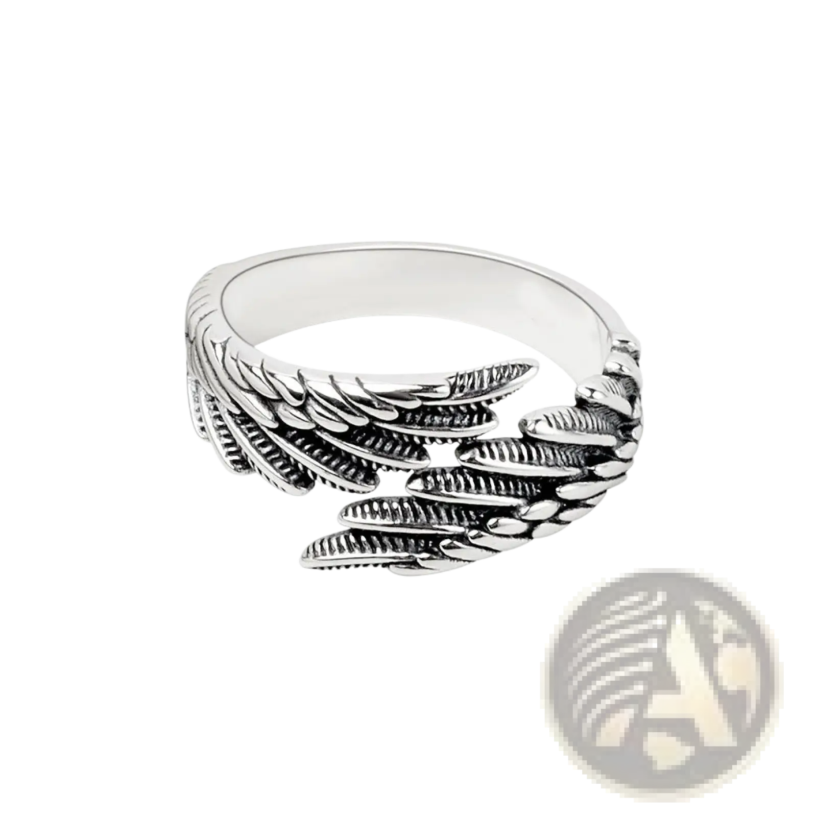 925 sterling silver angel wing ring in silver with intricate feather detailing for elegant accessory use