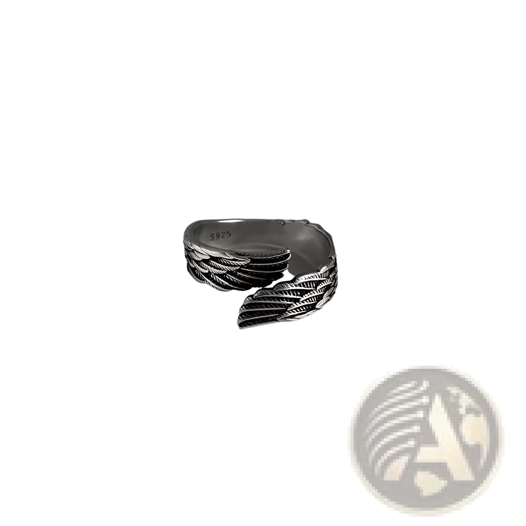 Silver 925 sterling silver ring with intricately detailed angel wing design in elegant polished finish