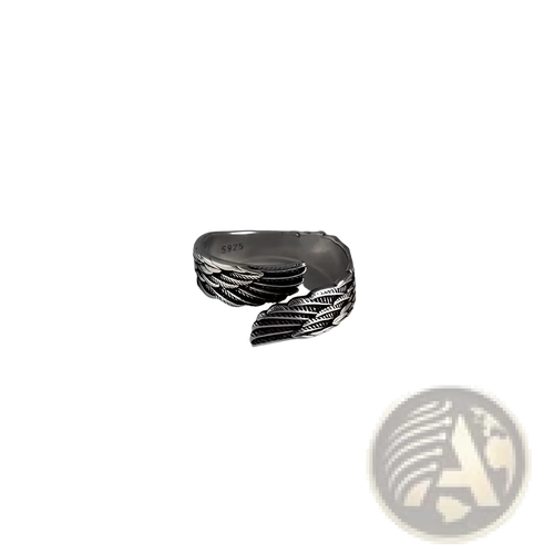 Silver 925 sterling silver ring with intricately detailed angel wing design in elegant polished finish