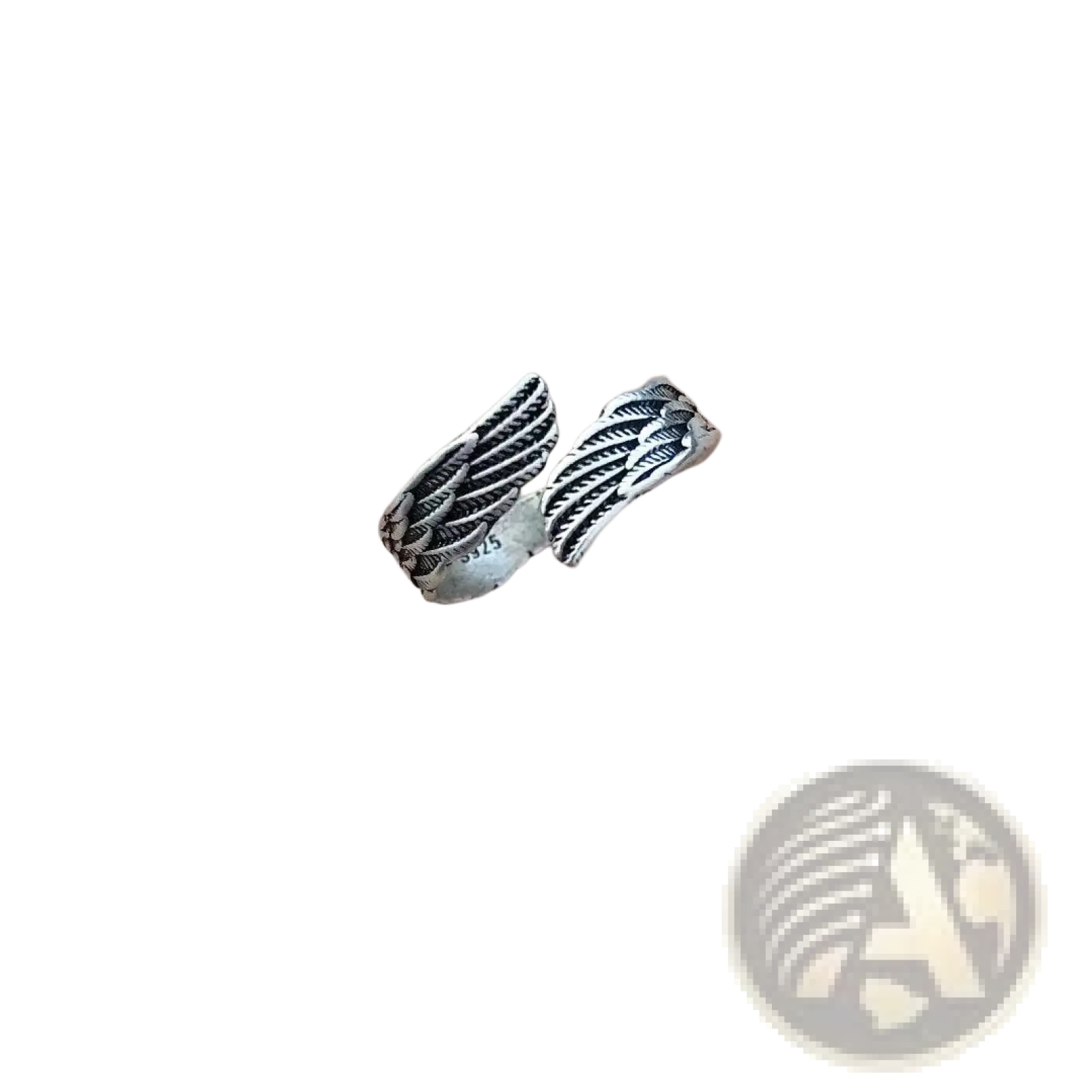 925 sterling silver detailed angel wing ring with intricate feather design and polished metallic silver finish