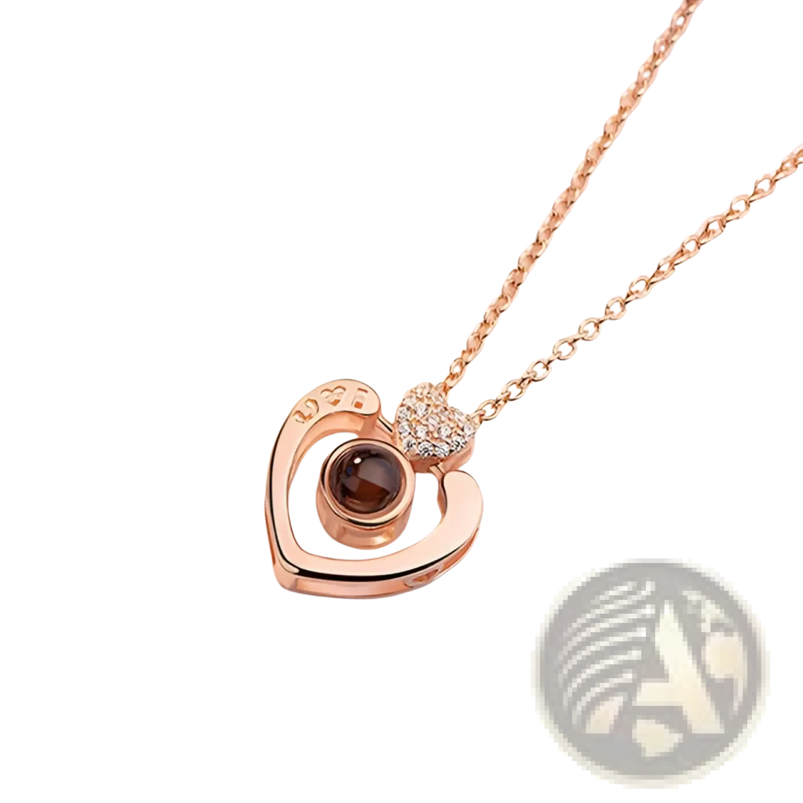 Rose gold 925 sterling silver heart pendant necklace with amber gemstone and diamond encrusted accent