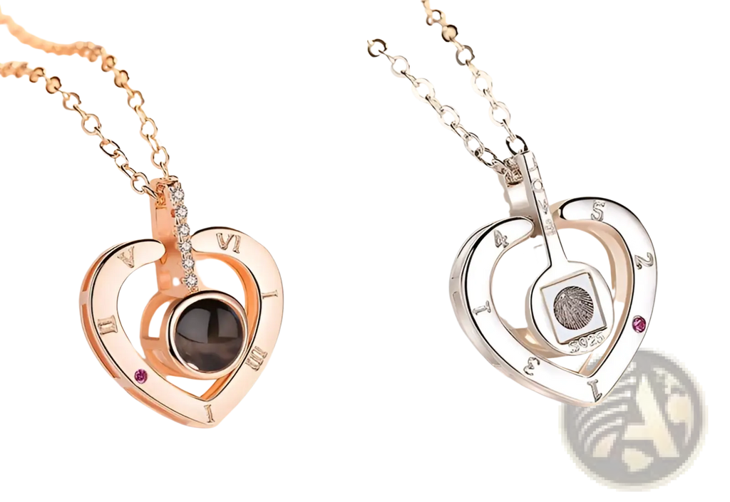 925 sterling silver i love you heart pendant necklace with rose gold and silver tone, roman numerals, diamonds, and red gemstones