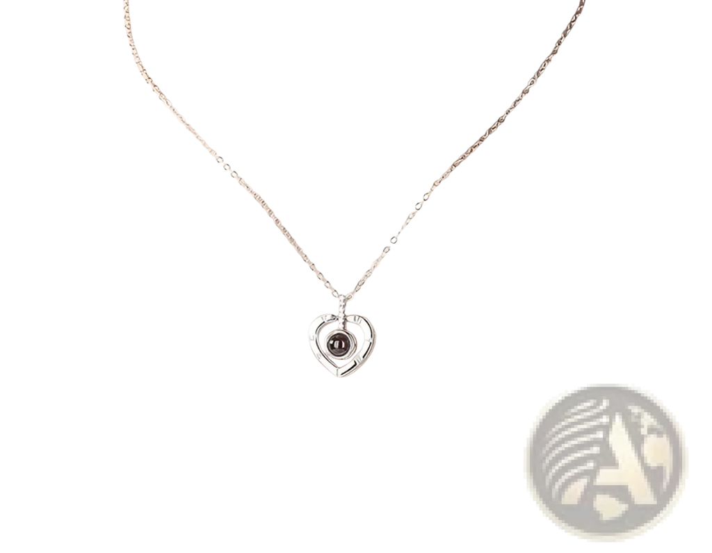 925 sterling silver heart pendant necklace with a silver heart-shaped design and small circular center display
