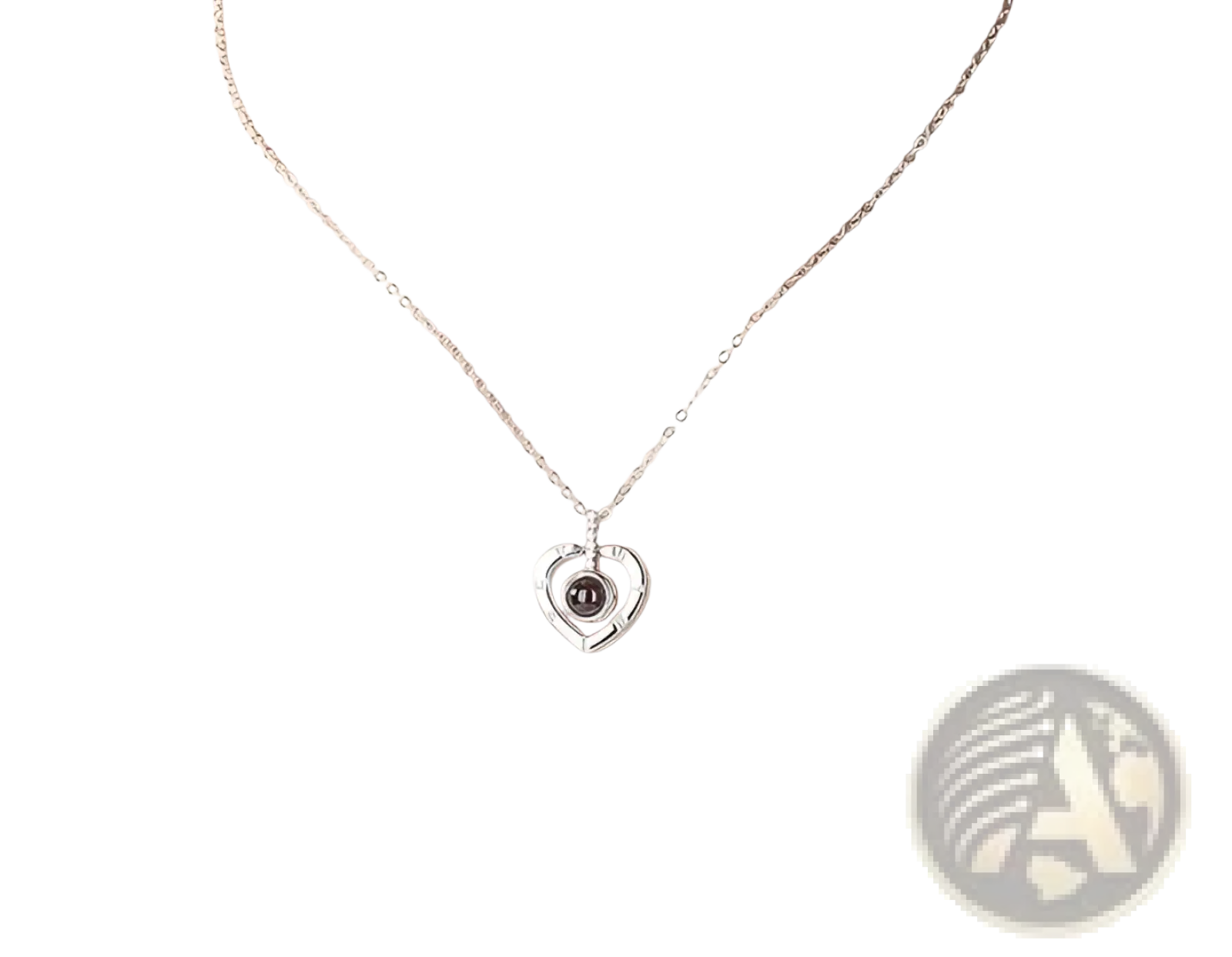 925 sterling silver heart pendant necklace with a silver heart-shaped design and small circular center display