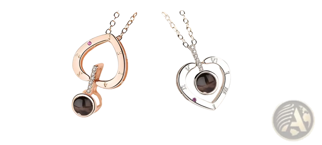 Elegant 925 sterling silver i love you heart pendant necklaces in rose gold with dark stone and silver with roman numerals