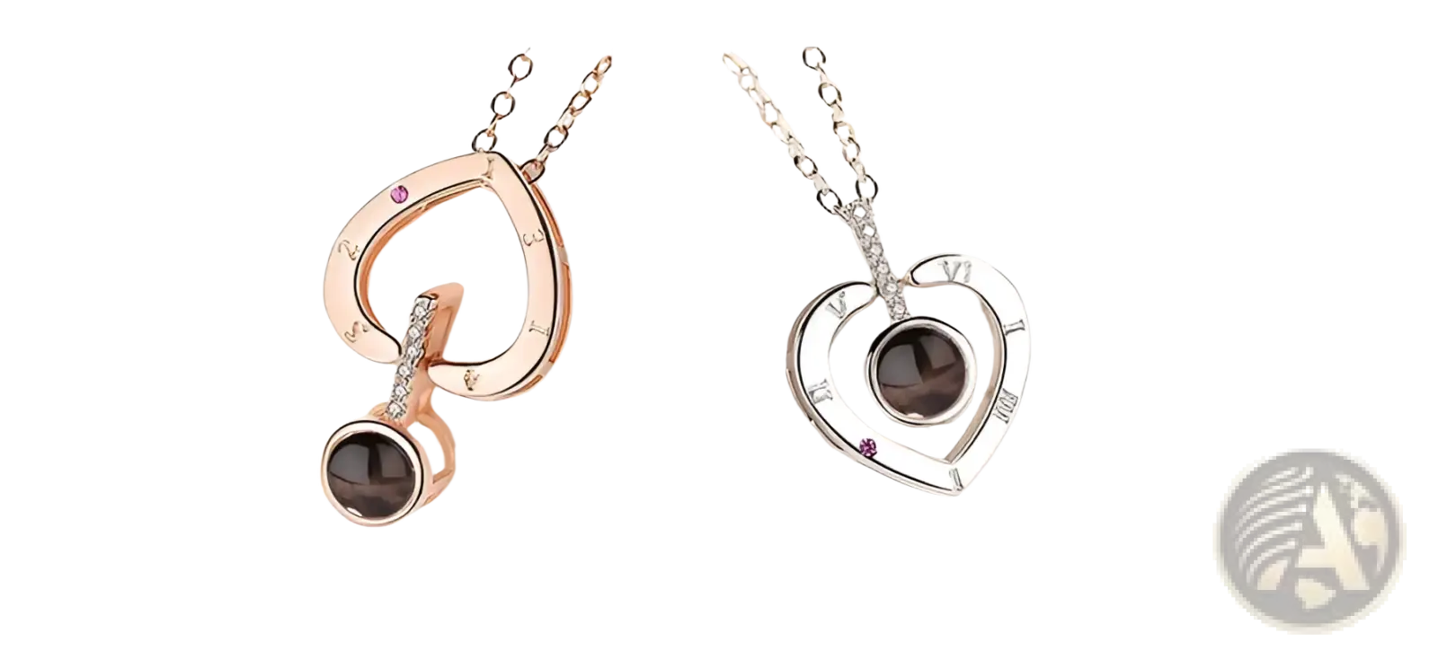 Elegant 925 sterling silver i love you heart pendant necklaces in rose gold with dark stone and silver with roman numerals