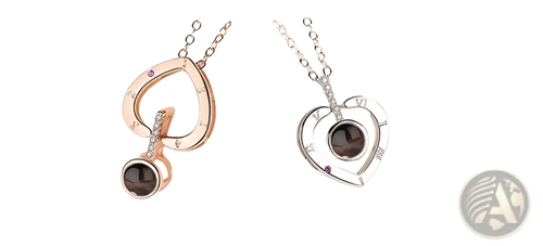 Elegant 925 sterling silver i love you heart pendant necklaces in rose gold with dark stone and silver with roman numerals