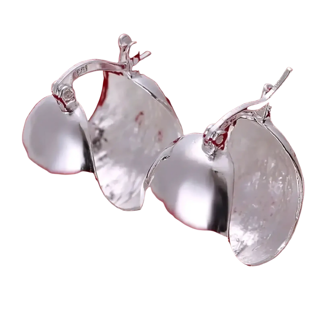 925 sterling silver minimalist apple-shaped hoop earrings with polished reflective surface and subtle inner texture