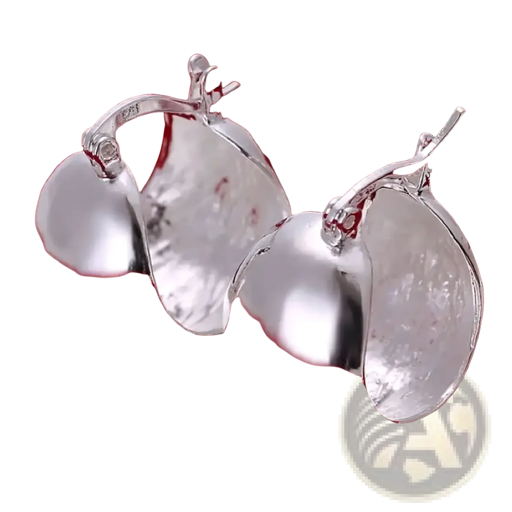 925 sterling silver minimalist apple-shaped hoop earrings with polished reflective surface and subtle inner texture