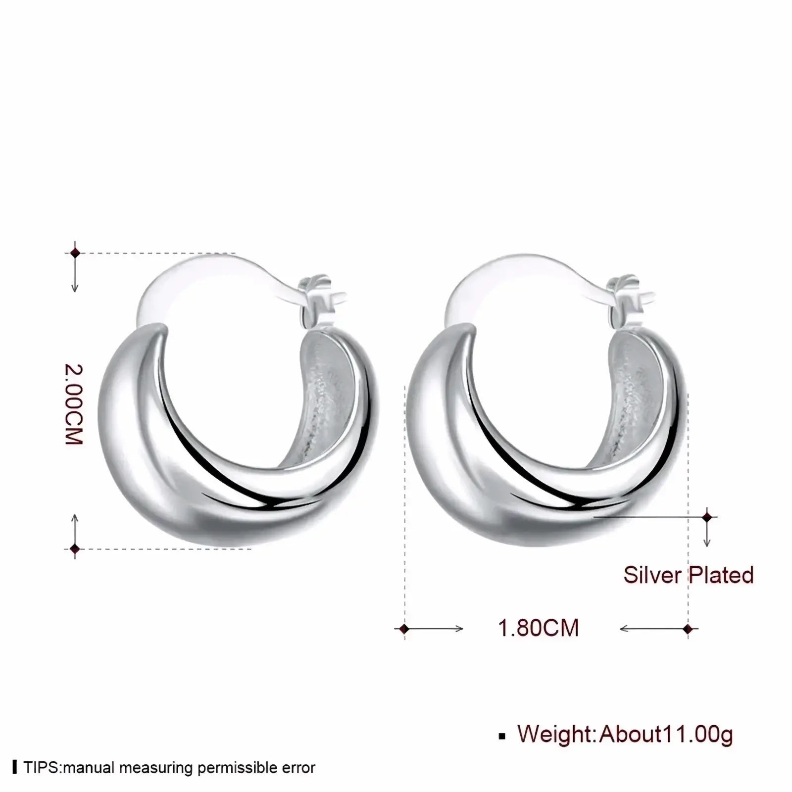 925 sterling silver minimalist crescent moon hoop earrings with silver-plated polished finish and sleek design