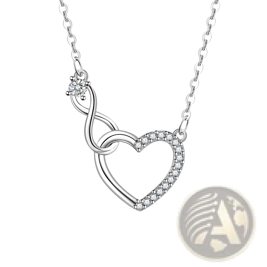 925 sterling silver pave crystal infinity heart necklace with clear crystals along outline and single crystal accent at top