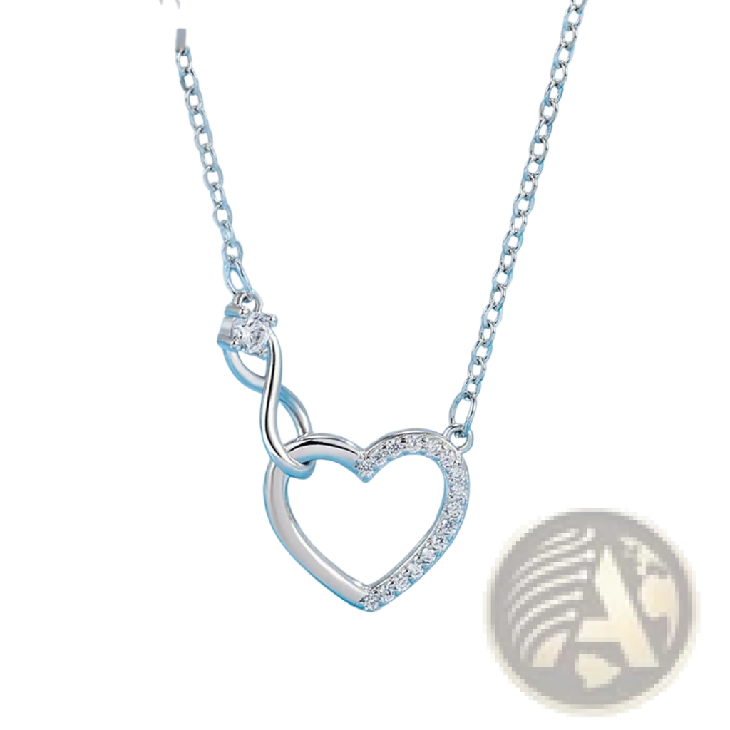 925 sterling silver pave crystal infinity heart necklace with sparkling cubic zirconia stones and single top stone