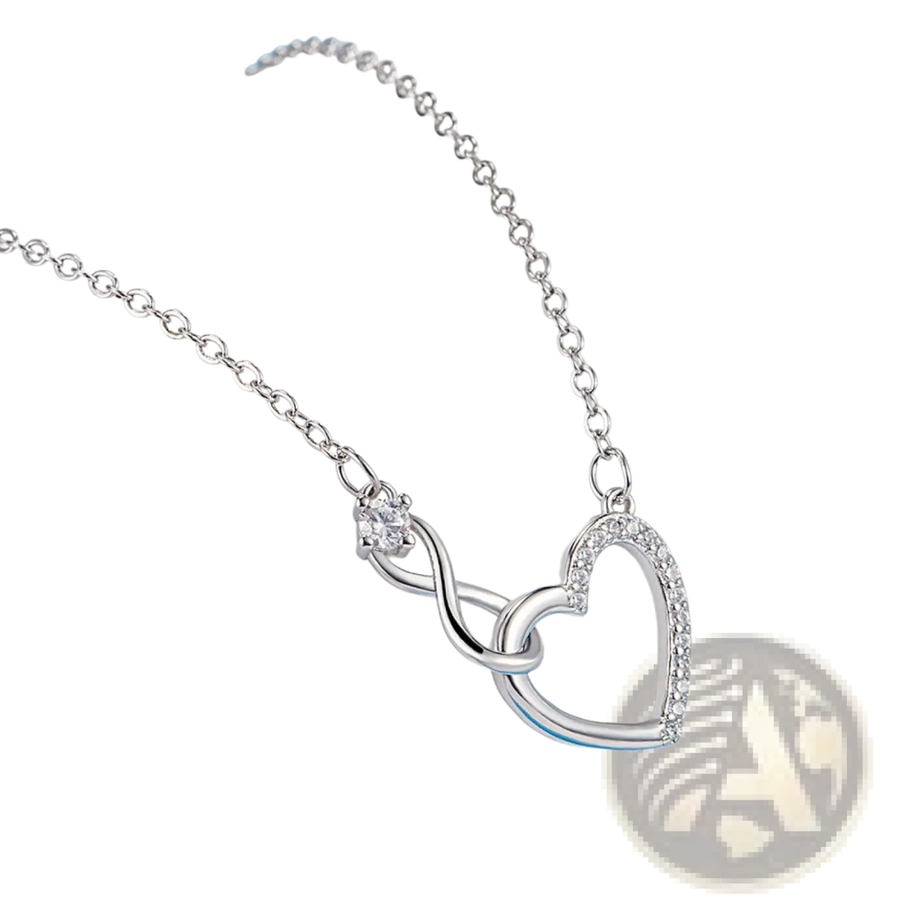 925 sterling silver infinity heart necklace with pave-set clear crystals and a delicate silver chain