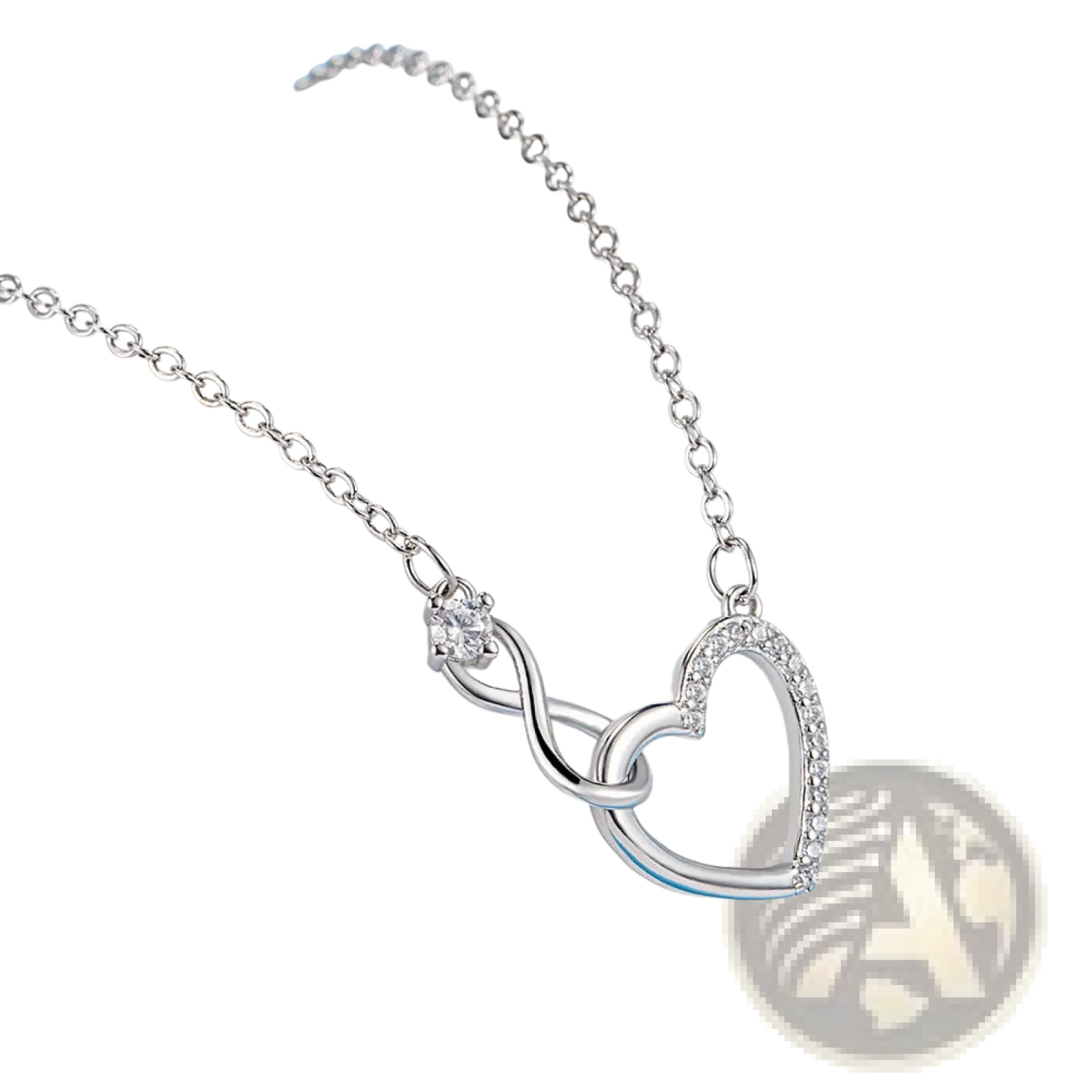 925 sterling silver infinity heart necklace with pave-set clear crystals and a delicate silver chain