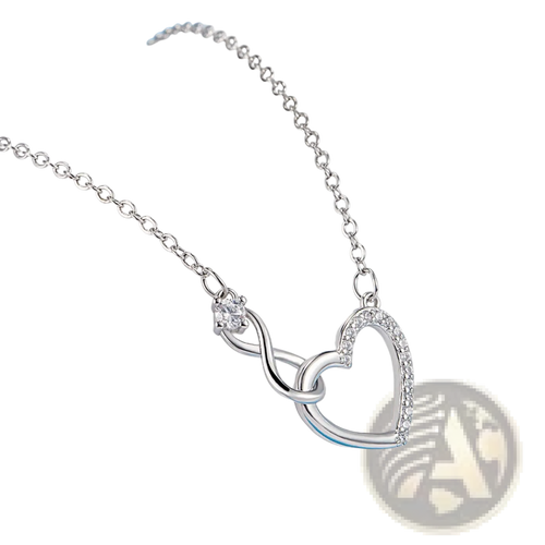 925 sterling silver infinity heart necklace with pave-set clear crystals and a delicate silver chain