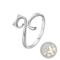 A delicate 925 sterling silver cat ring with pink enamel accents on the ears