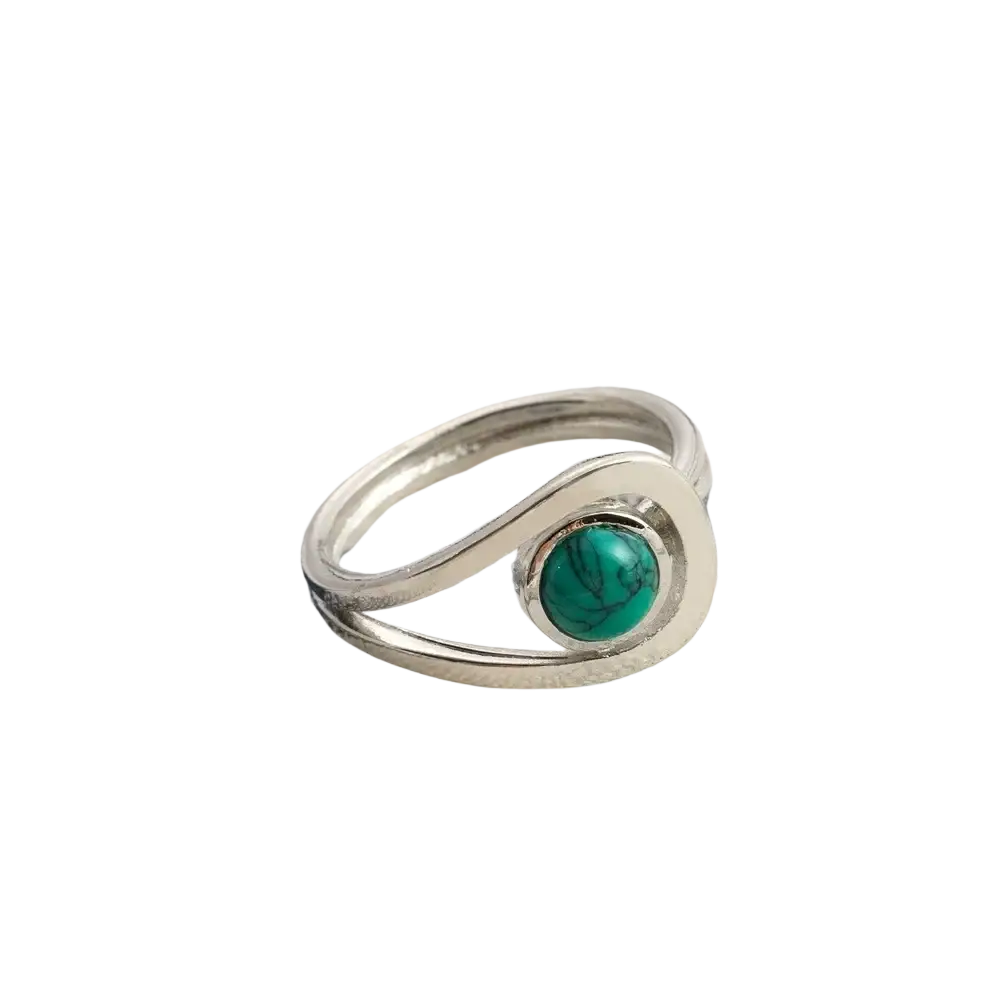 A 925 sterling silver ring for women wedding engagement with a swirling design and vibrant green turquoise stone
