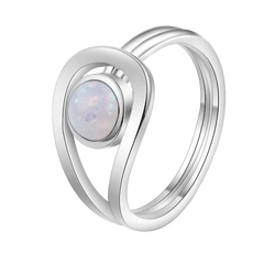 925 sterling silver wedding engagement ring for women with an opal stone and flowing double-band design
