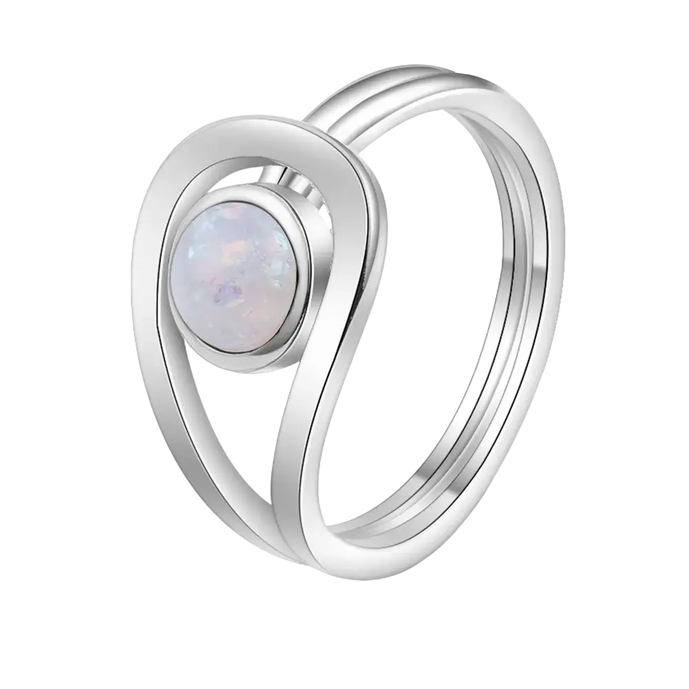 925 sterling silver wedding engagement ring for women with an opal stone and flowing double-band design