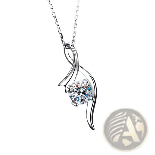 925 sterling silver twisted moissanite solitaire necklace with swirling leaf design and central round-cut clear gemstone