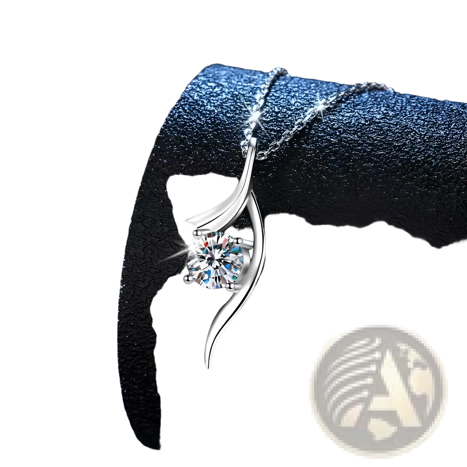 925 sterling silver twisted moissanite solitaire necklace with a round-cut clear gemstone and delicate flowing design