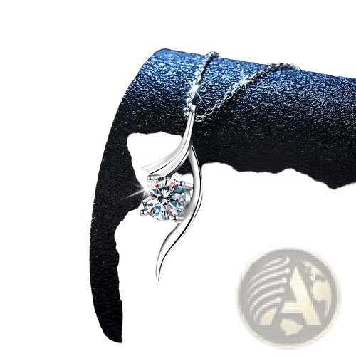 925 sterling silver twisted moissanite solitaire necklace with a round-cut clear gemstone and delicate flowing design