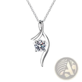 Silver 925 sterling silver twisted moissanite solitaire necklace with delicate flowing design and round clear gemstone