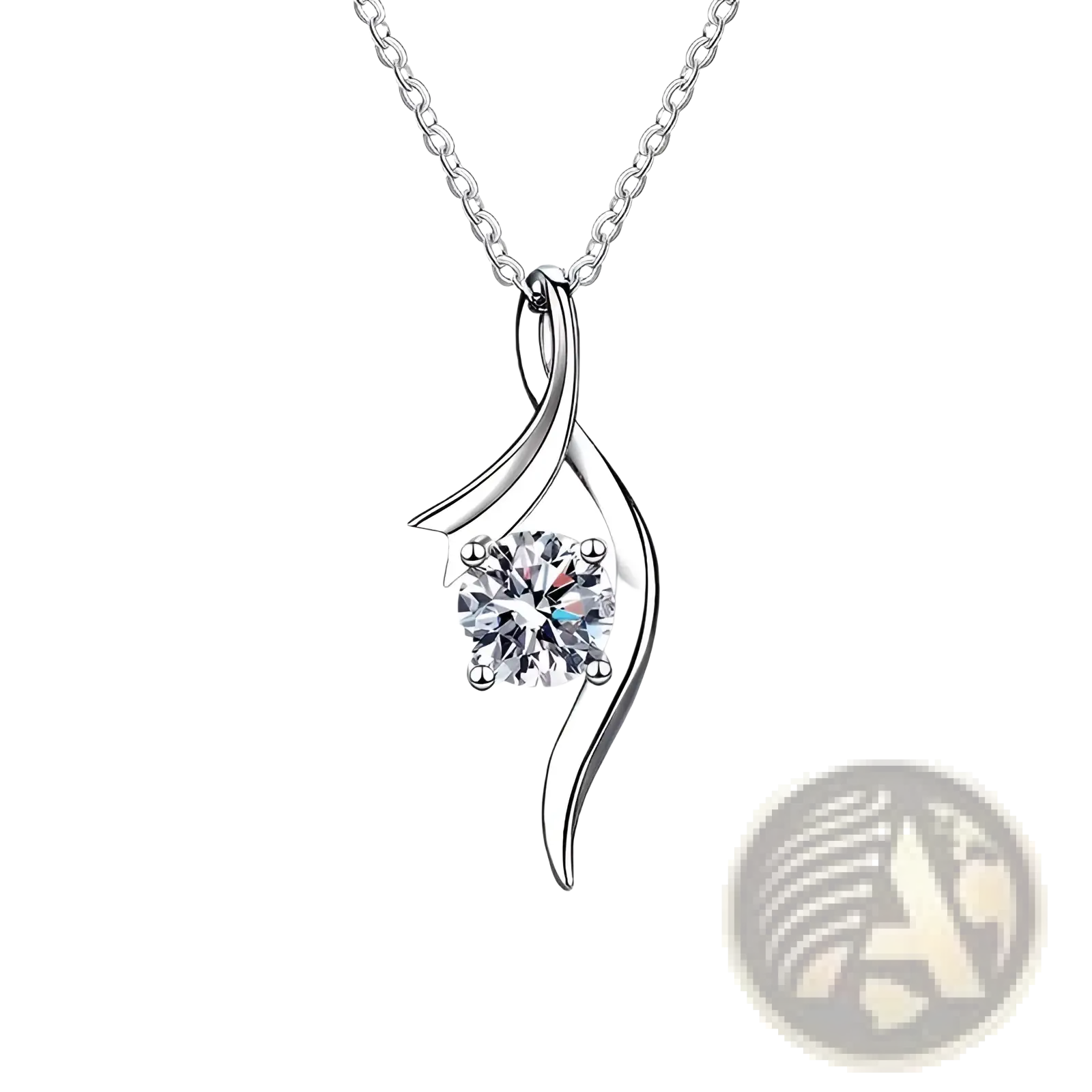 Silver 925 sterling silver twisted moissanite solitaire necklace with delicate flowing design and round clear gemstone