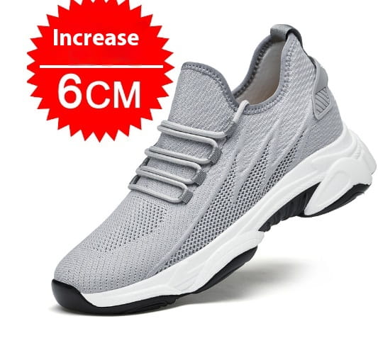 men’s air cushion running shoes chunky sneakers in gray knit with a white and black rubber sole designed for running and casual wear