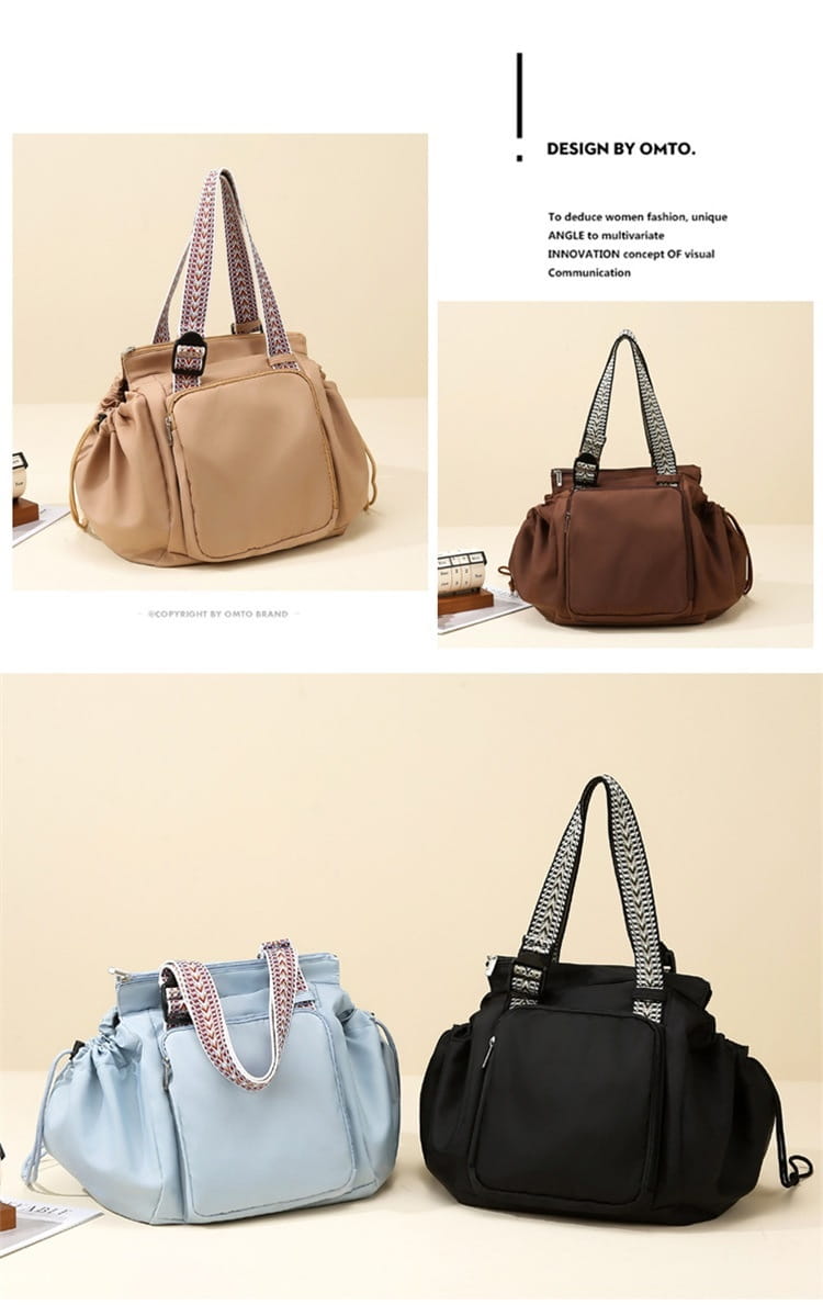 beige and brown canvas multifunctional waterproof nylon fashion tote and backpack with patterned fabric shoulder straps.