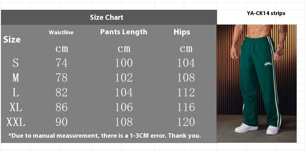 Men’s slim fit green athletic track pants featuring white side stripes and a small logo on the left thigh designed for performance and style.