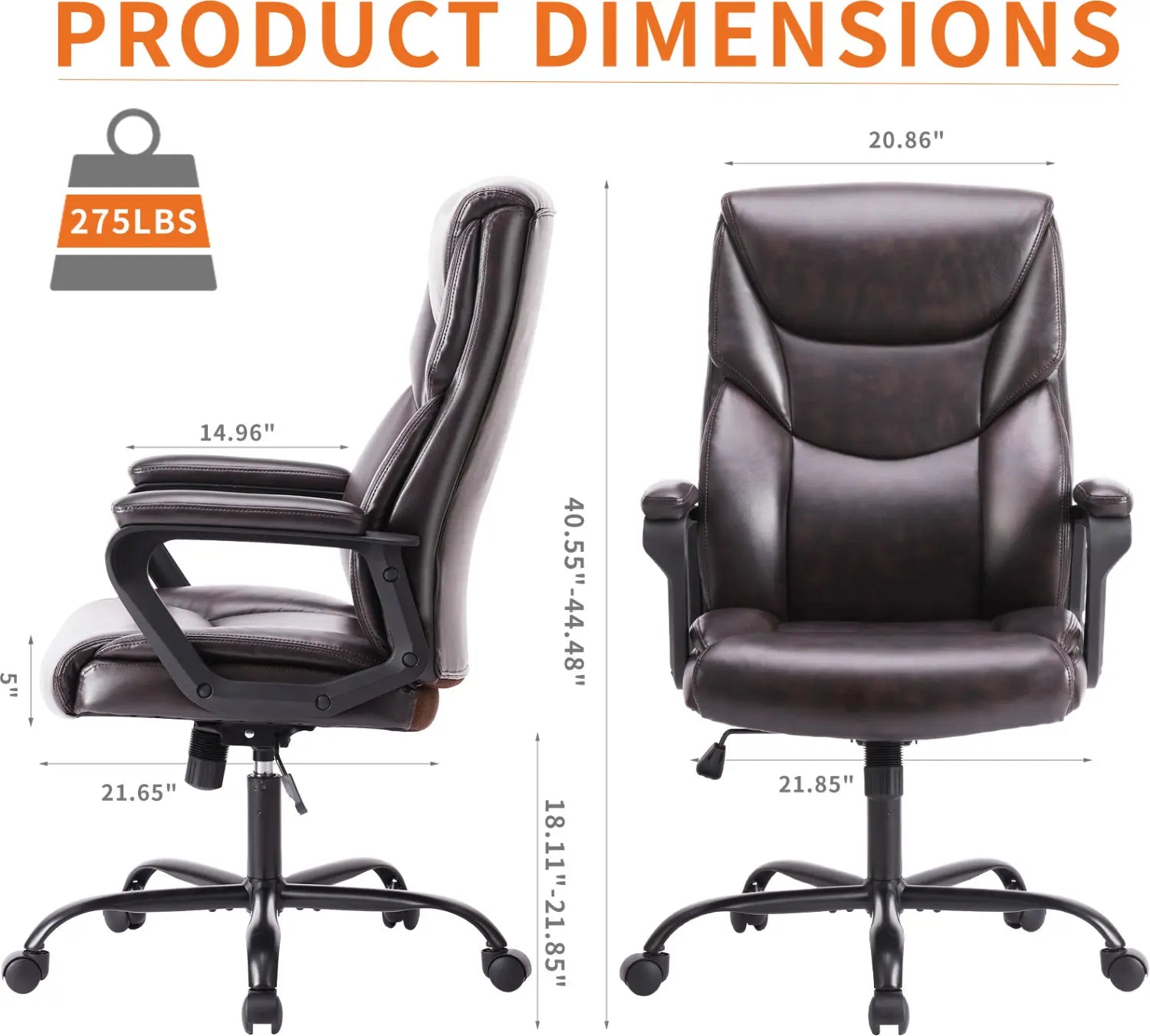 Silla de oficina ergonómica de cuero negro con respaldo alto y brazos abatibles fabricados en polipiel.